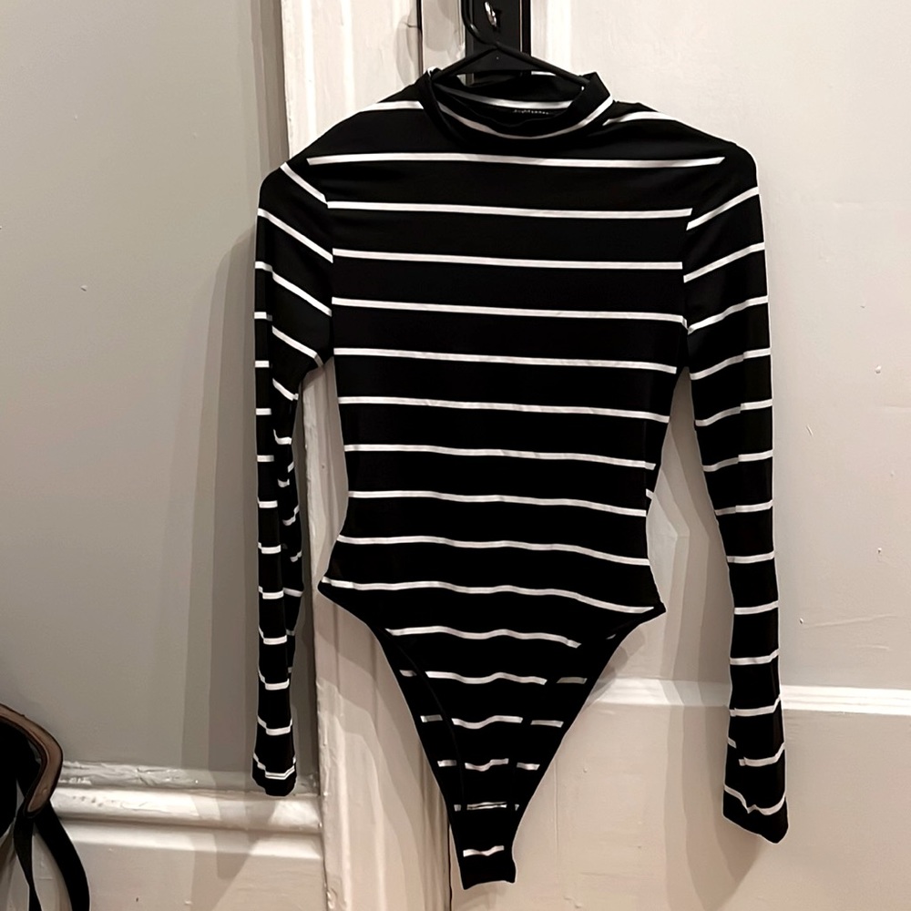 Black & White striped high neck Bodysuit